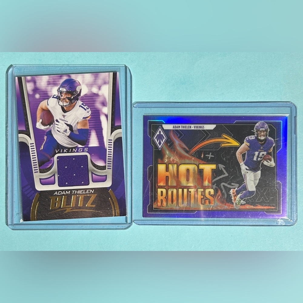Vikings Adam Thielen 2021 Blitz patch card  and  2021 Hot Routes serial #047/125